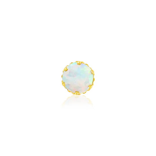 Junipurr 14K Solid Yellow Gold Threadless Crown Set Synthetic White Opal