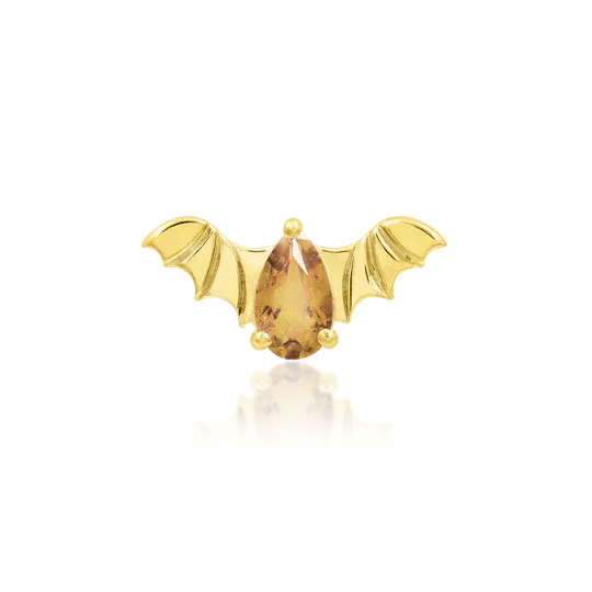 Junipurr 14K Solid Yellow Gold Threadless Bat Champagne CZ