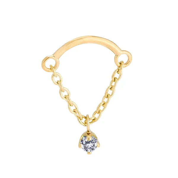 Body Gems 14K Solid Yellow Gold Threaded Hidden Helix With Dangling Gem - White CZ