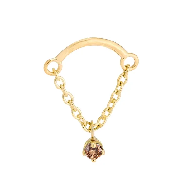Body Gems 14K Solid Yellow Gold Threaded Hidden Helix With Dangling Gem - Champagne CZ