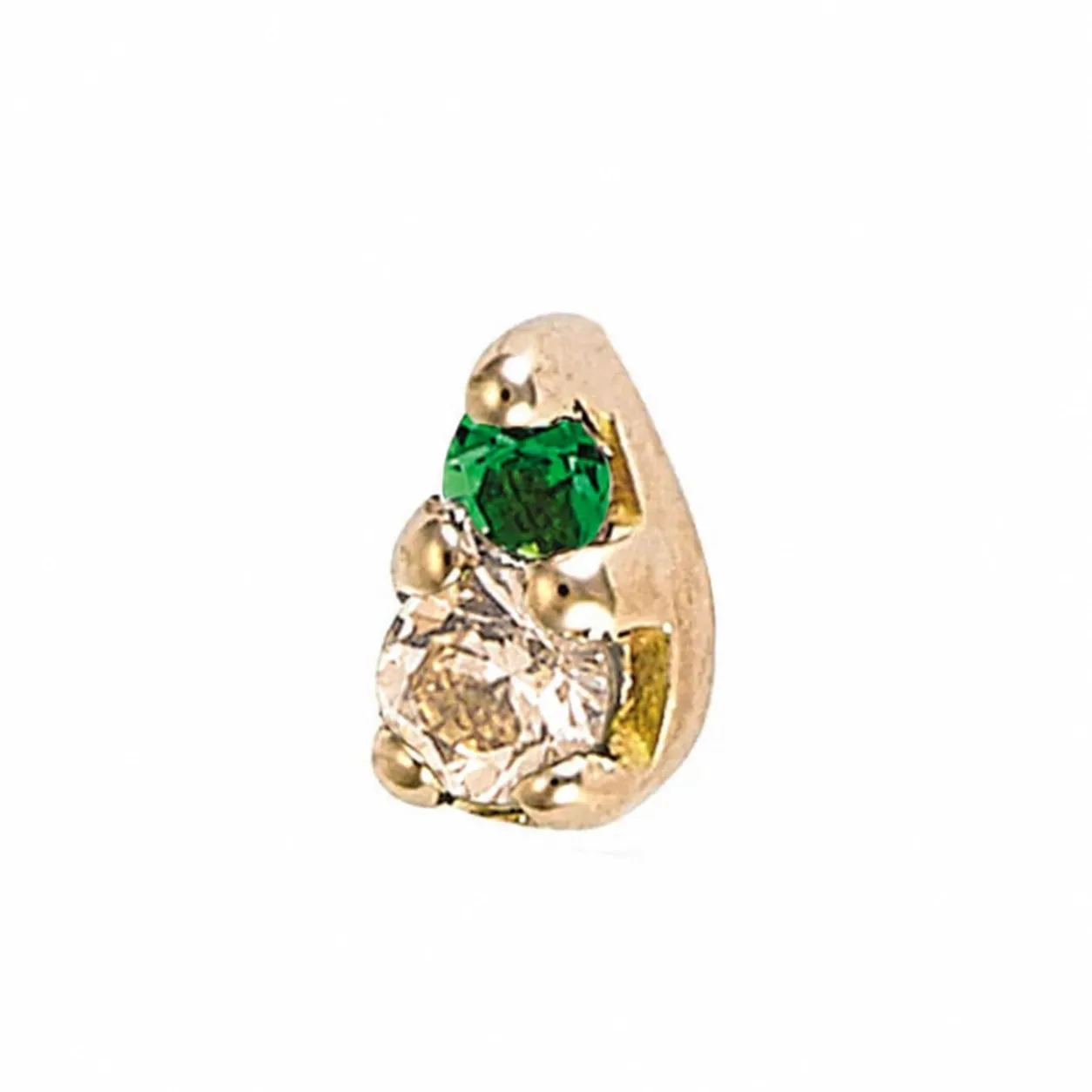 Body Gems 14K Solid Yellow Gold Large Pear - Champagnge CZ & Emerald CZ