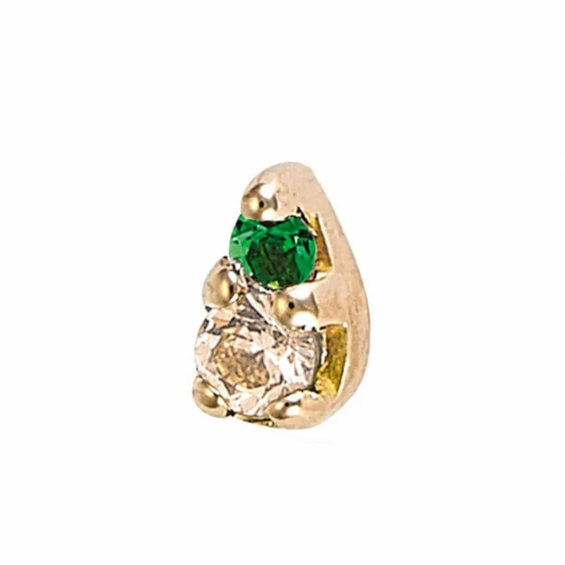 Body Gems 14K Solid Yellow Gold Large Pear - Champagnge CZ & Emerald CZ
