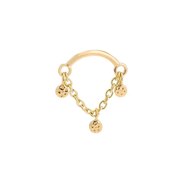 Body Gems 14K Solid Yellow Gold Threaded Hidden Helix With 3x 2.5 mm Hammered Disc Enhancements