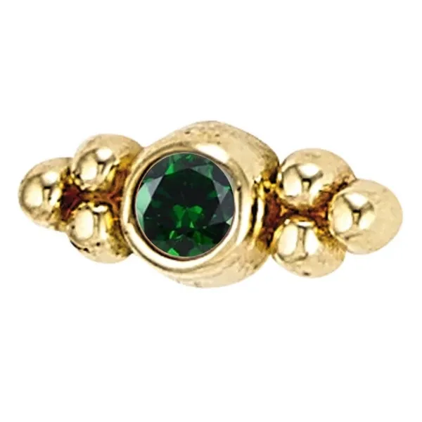 Body Gems 14K Solid Yellow Gold Bezel with 6 Bead Accent - Emerald CZ Body Gems 14K Solid Yellow Gold Bezel with 6 Bead Accent - Emerald CZ