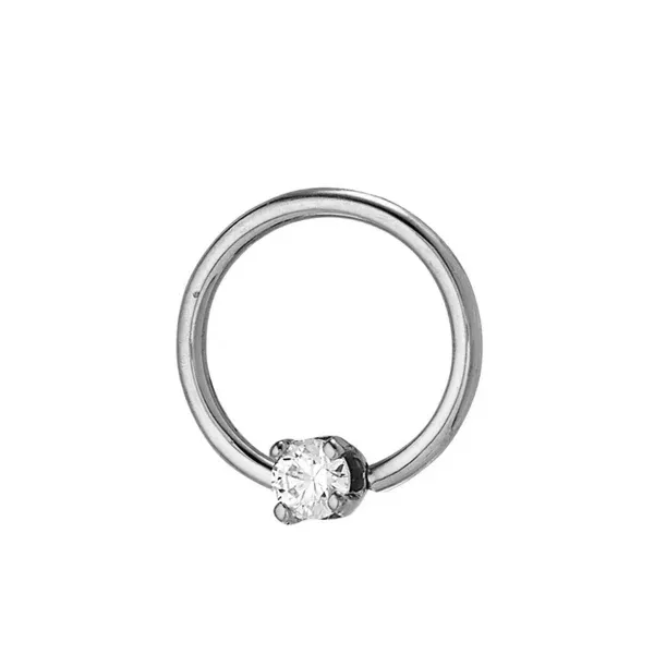 Body Gems 14K Solid White Gold Fixed Bead Ring 2.5 mm Prong Set Gem- White CZ