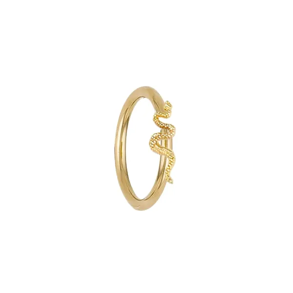 Body Gems 14K Solid Yellow Gold Fixed Bead Ring - Vertical Snake Body Gems 14K Solid Yellow Gold Fixed Bead Ring - Vertical Snake