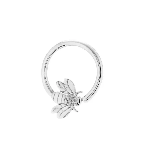Body Gems 14K Solid white Gold Fixed Bead Ring - Bee Body Gems 14K Solid white Gold Fixed Bead Ring - Bee
