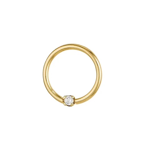 Body Gems 14K Solid Yellow Gold Fixed Bead Ring - Prong Set Genuine Diamond (0.015ct) Body Gems 14K Solid Yellow Gold Fixed Bead Ring - Prong Set Genuine Diamond (0.015ct)