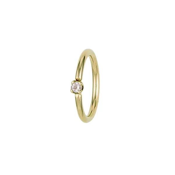 Body Gems 14K Solid Yellow Gold Fixed Bead Ring - Prong Set Genuine Diamond (0.015ct) Vertical 1x6.3 mm
