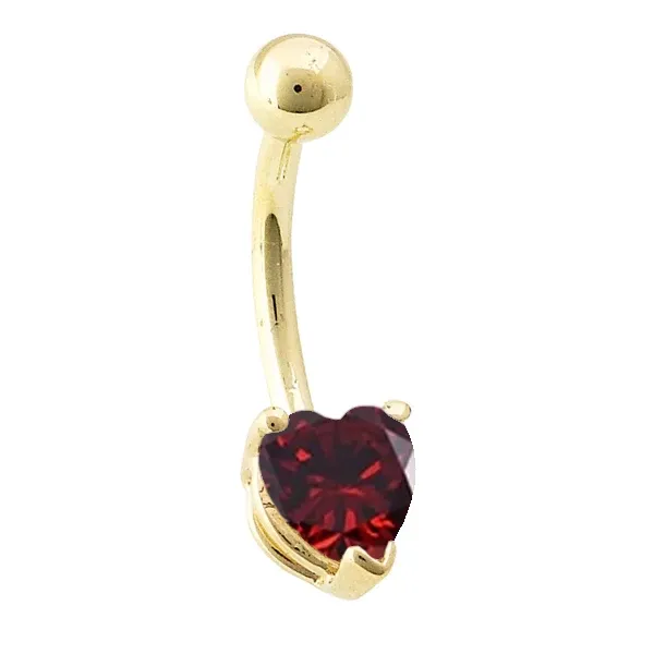Body Gems 14K Solid Yellow Gold Navel Curve - Heart Chaped Synthetic Garnet