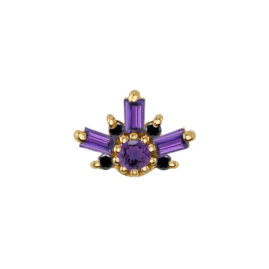BVLA 14K Solid Yellow Gold Threaded Half Elaine - AA Amethyst & Black CZ BVLA 14K Solid Yellow Gold Threaded Half Elaine - AA Amethyst & Black CZ