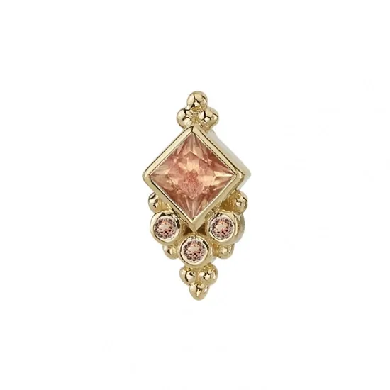 BVLA 14K Solid Yellow Gold Threaded Sarai Princess - Oregon Sunstone & Lab Created Chatham Champagne Sapphire