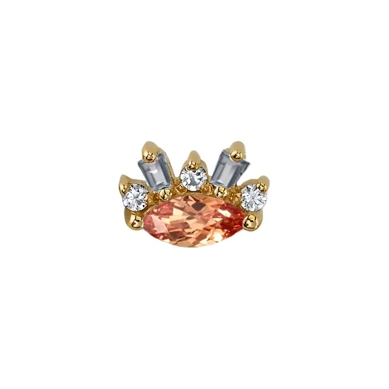 BVLA 14K Solid Yellow Gold Threaded Change Of Heart - White CZ, Peach Topaz & Grey Sapphire