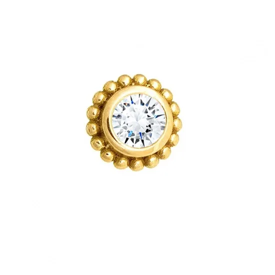 BVLA 14K Solid Yellow Gold Threadless Beaded Raine - White CZ