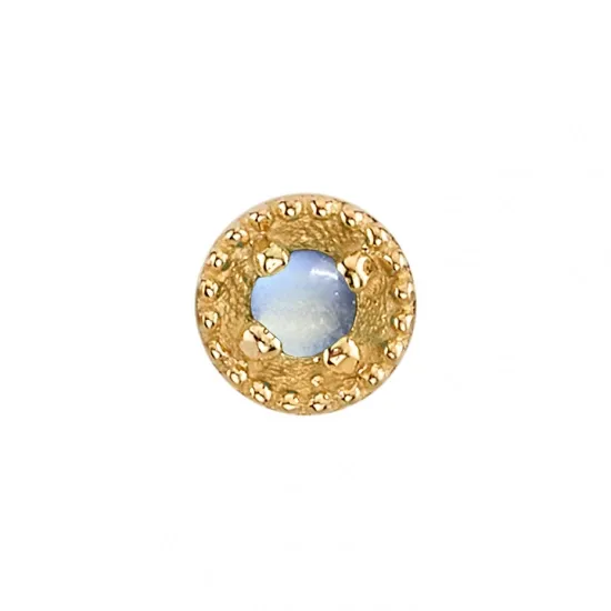 BVLA 14K Solid Yellow Gold Threaded Harlequin 4 mm - Rainbow Moonstone Cabochon