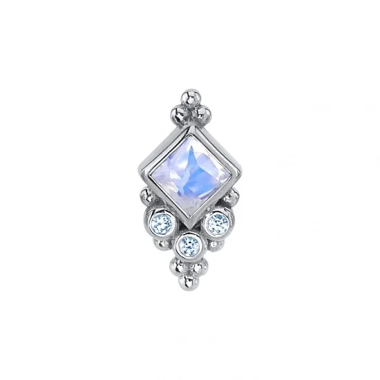 BVLA 14K Solid White Gold Threaded Sarai Princess - Rainbow Moonstone & Swiss Blue Topaz