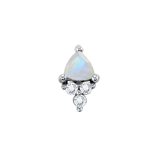BVLA 14K Solid White Gold Threaded Tau - Rainbow Moonstone & White CZ