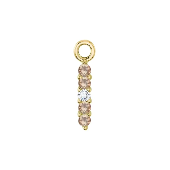 BVLA 14K Solid Yellow Gold Linear 5 Prong Charm - White Diamond & Chatham Champagne Sapphire
