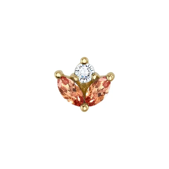 BVLA 14K Solid Yellow Gold Threaded Bloom - Peach Topaz & White CZ