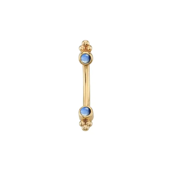 BVLA 14K Solid Yellow Gold Rook Curve Bezel Tri-bead - Rainbow Moonstone Cabochon