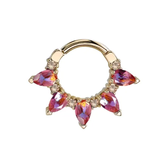 BVLA 14K Solid Yellow Gold Pear Kolo Clicker Ring - Anastasia Topaz & Champagne CZ