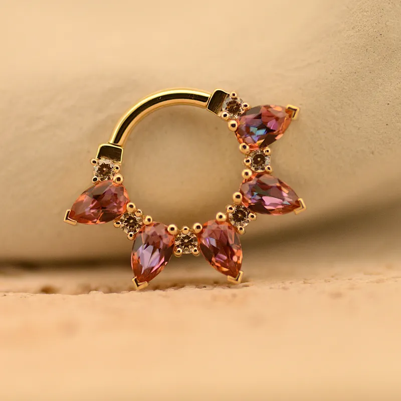 BVLA 14K Solid Yellow Gold Pear Kolo Clicker Ring - Anastasia Topaz & Champagne CZ