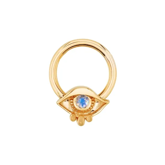 BVLA 14K Solid Yellow Gold Woefully Grey Seam Ring - Rainbow Moonstone