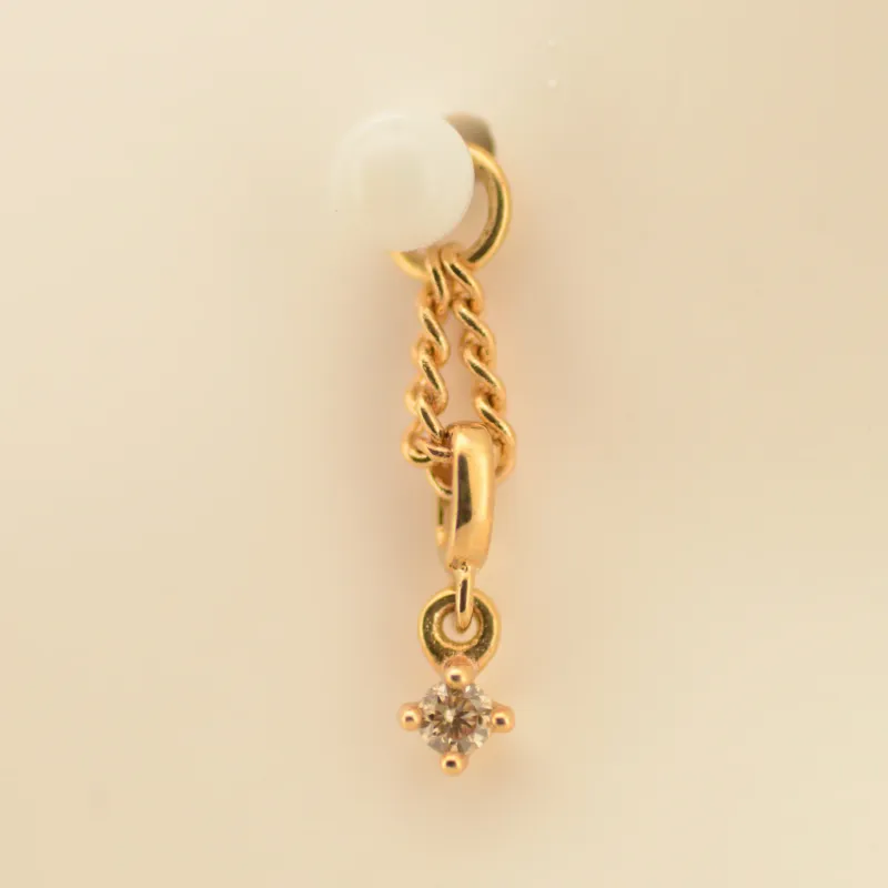 Hialeah 14K Solid Yellow Gold Charm - One Single Diamond Genuine Diamond