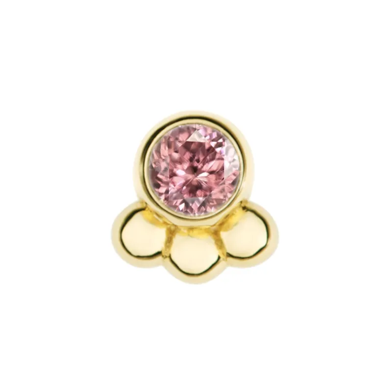 Alchemy Adornment 14K Solid Yellow Gold Dani - 2 mm Genuine Rose Zircon