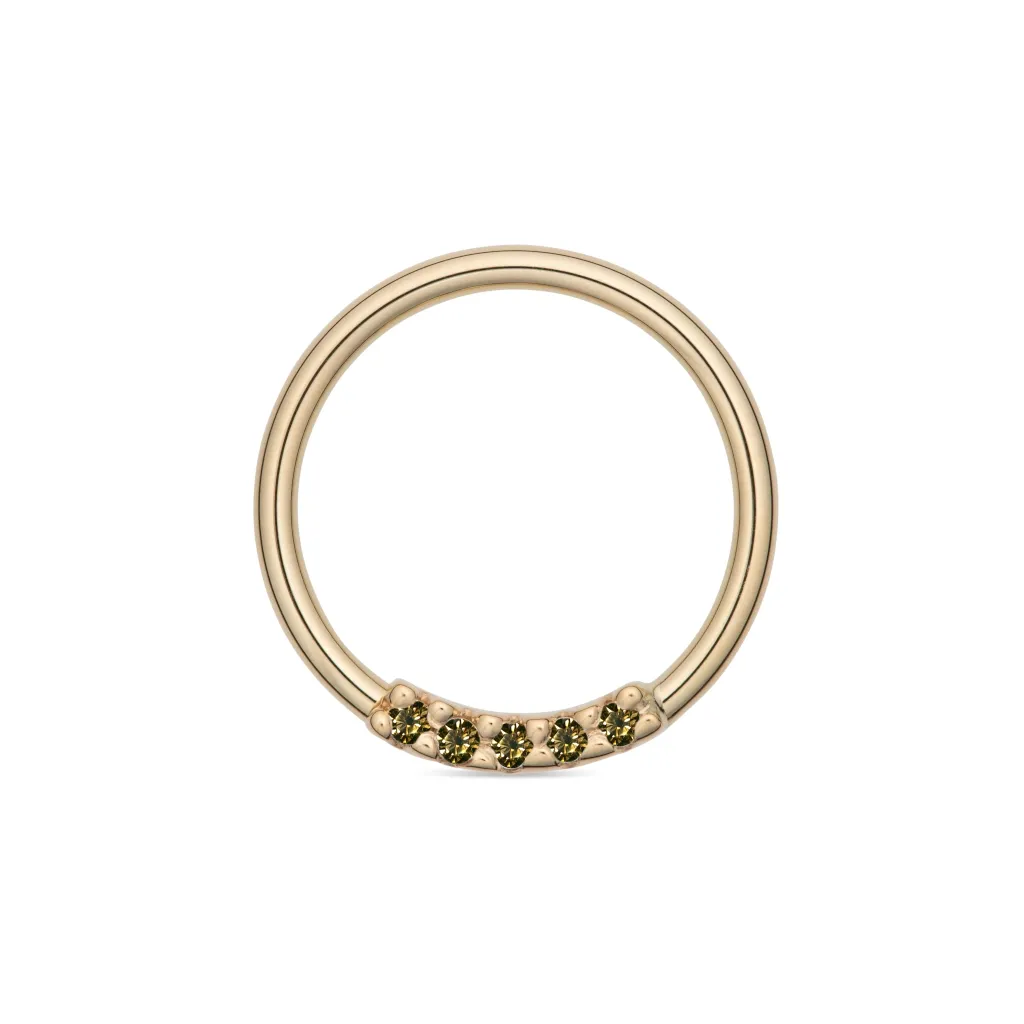 Alchemy Adornment 14K Solid Yellow Gold Fixed Gem Seam Ring 5 Gems 1 x 7,1 mm - Cognac Diamonds