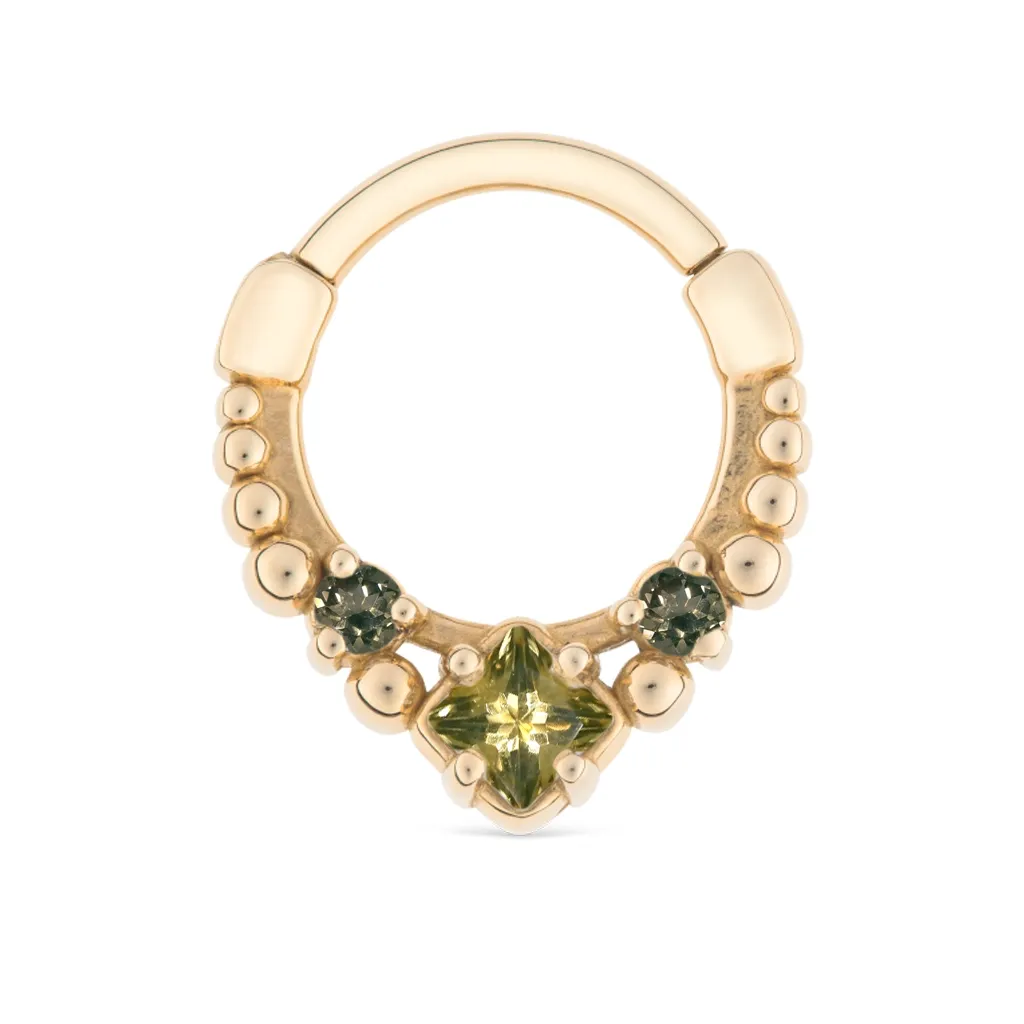 Alchemy Adornment 14K Solid Yellow Gold Manda Clicker Ring 1,2 x 9,5 mm - Honey Topaz & Smokey Quartz