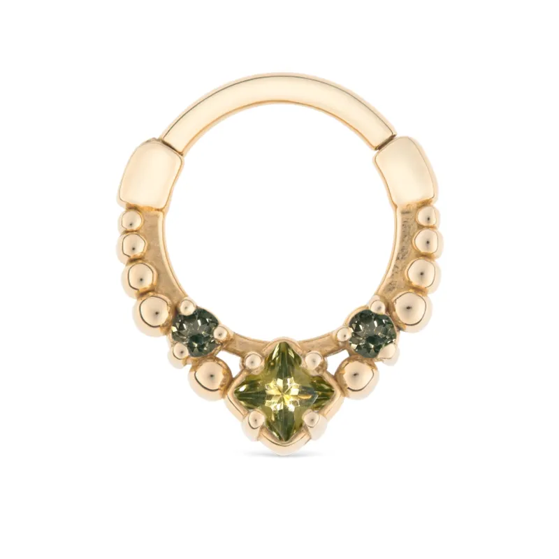 Alchemy Adornment 14K Solid Yellow Gold Manda Clicker Ring 1,2 x 9,5 mm - Honey Topaz & Smokey Quartz