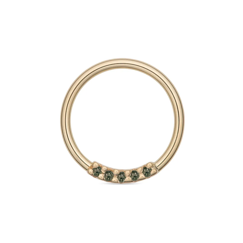 Alchemy Adornment 14K Solid Yellow Gold Fixed Gem Seam Ring 5 Gems 1 x 7,1 mm - Rainforest Topaz