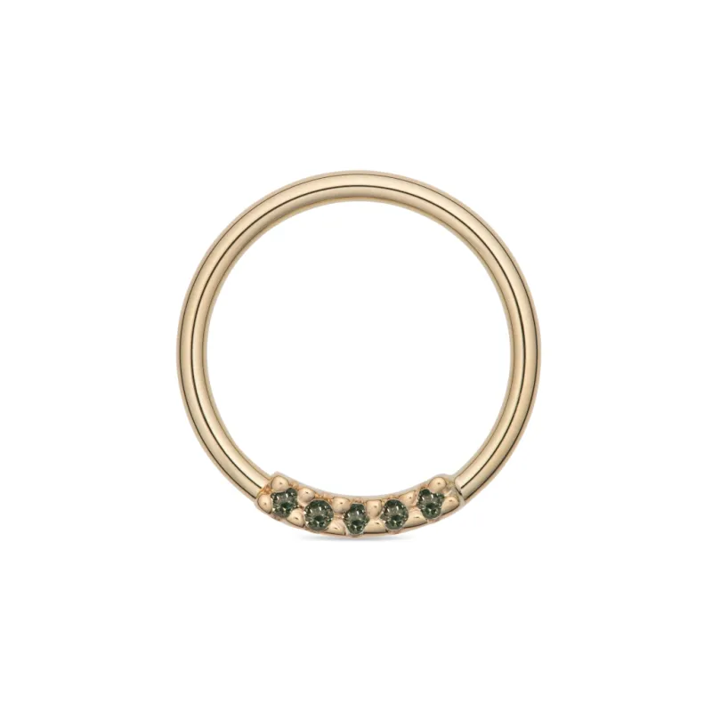 Alchemy Adornment 14K Solid Yellow Gold Fixed Gem Seam Ring 5 Gems 1 x 7,1 mm - Rainforest Topaz