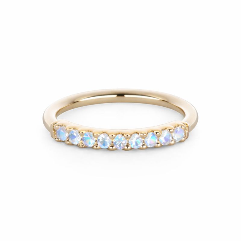 Alchemy Adornment 14K Solid Yellow Gold Outside Fixed Gem Seam ring 1,2x 11,1 mm - Genuine Rainbow Moonstone
