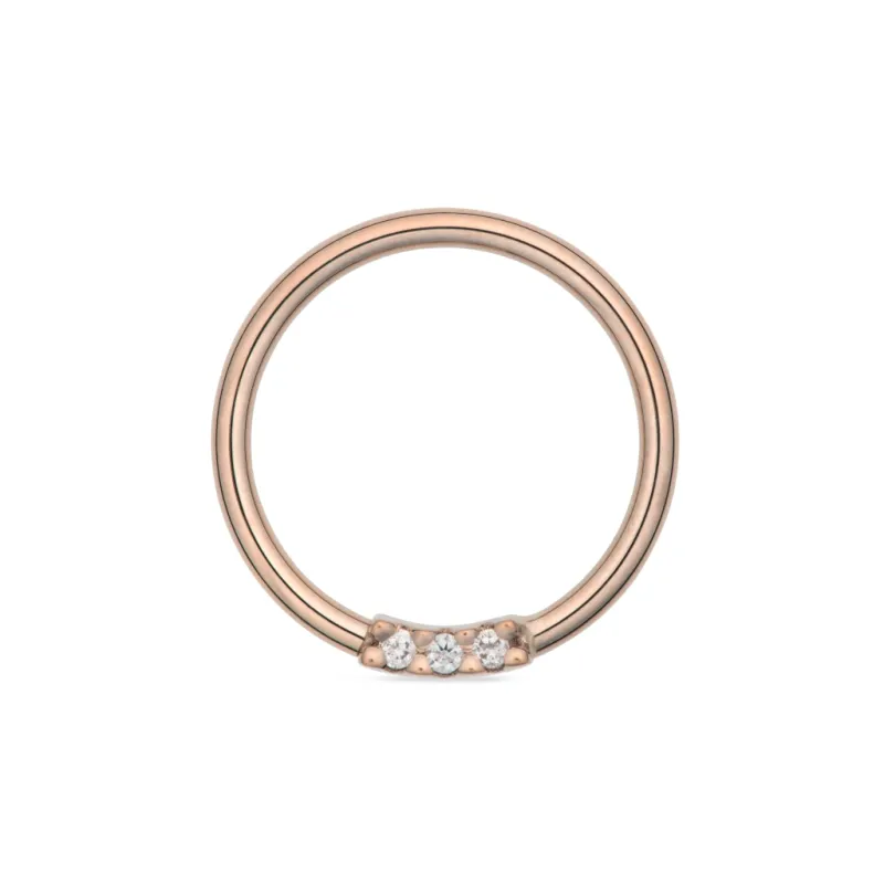 Alchemy Adornment 14K Solid Rose Gold 3 gems 1,2 x 7,9 mm - White CZ