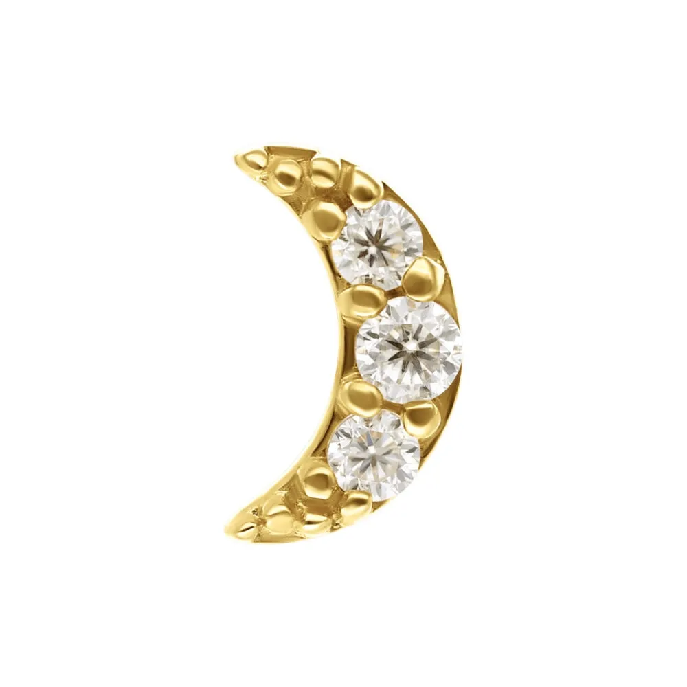 14K Solid Gold Threadless Gemmed Moon - Moissanit