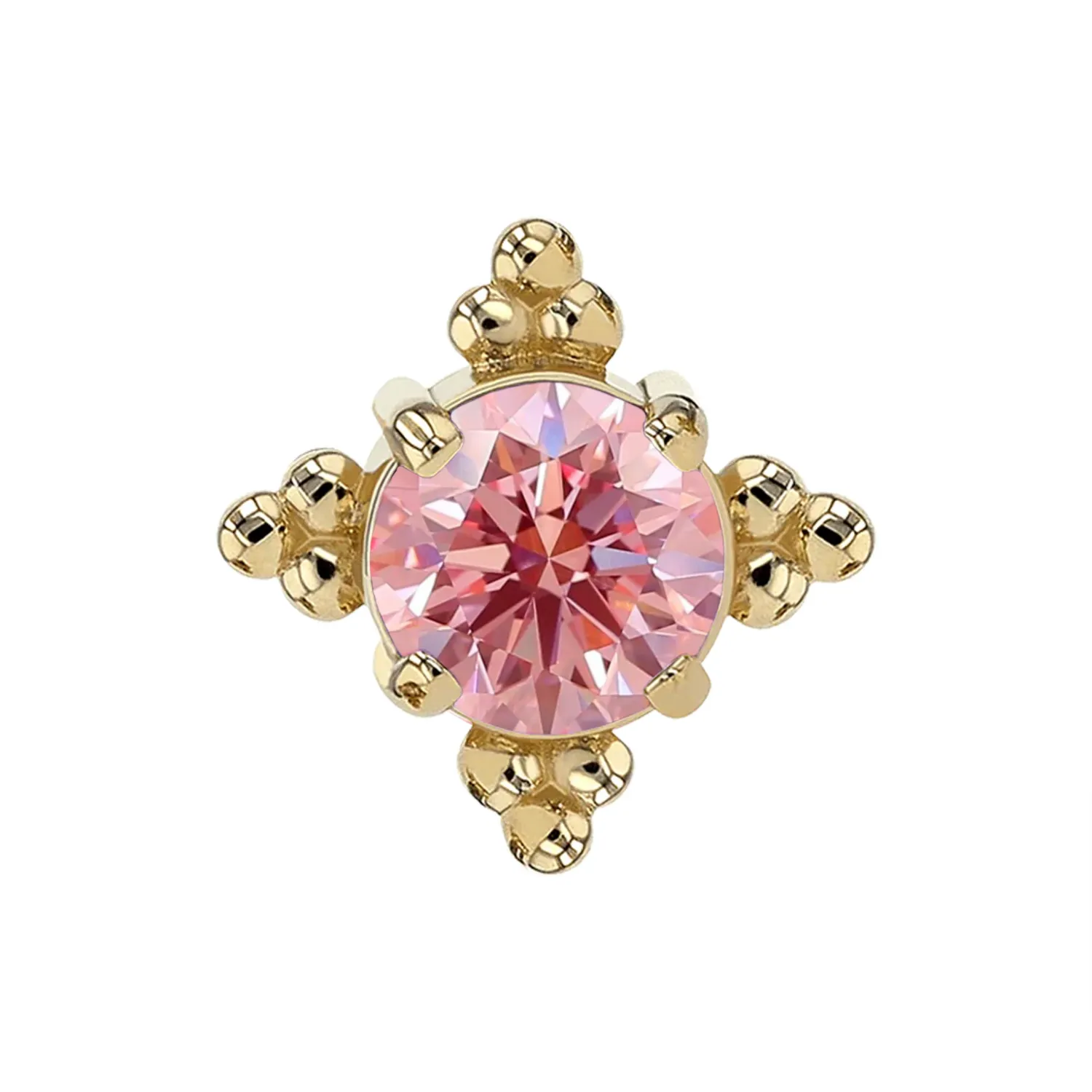 Anatometal 18K Solid Yellow Gold Zia End - 2 mm Salmon Pink Zirconia