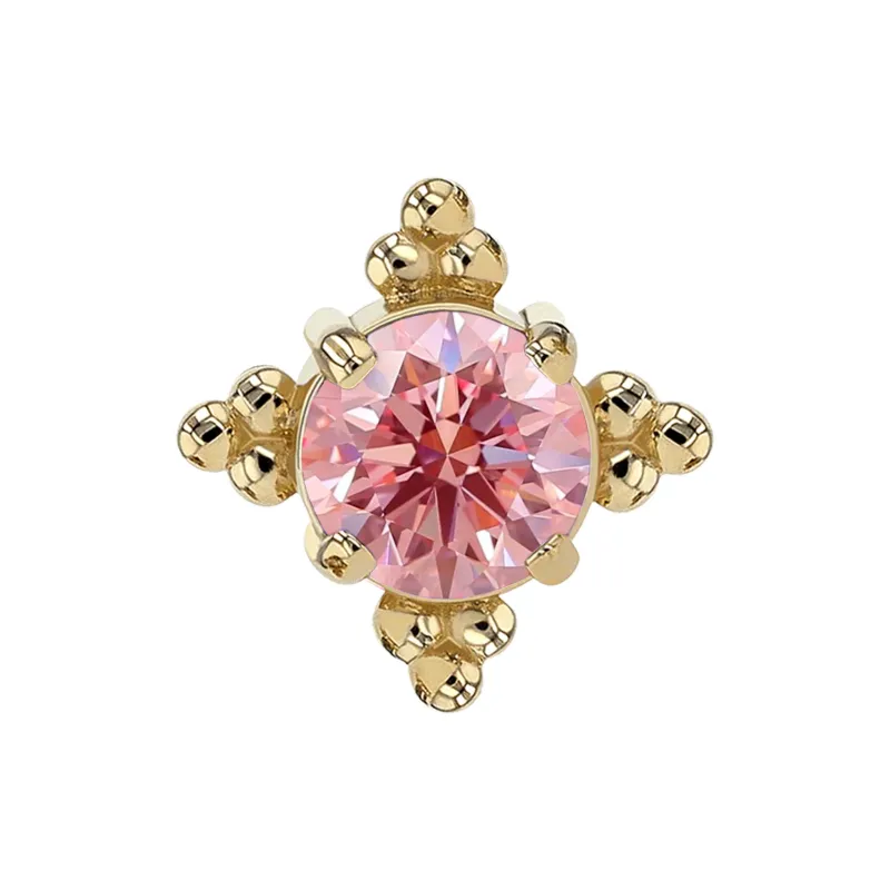 Anatometal 18K Solid Yellow Gold Zia End - 2 mm Salmon Pink Zirconia