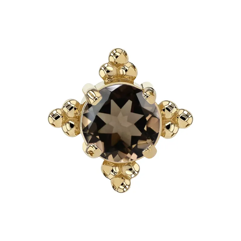 Anatometal 14K Solid Yellow Gold Zia End - 3 mm Facetted Smokey Quartz