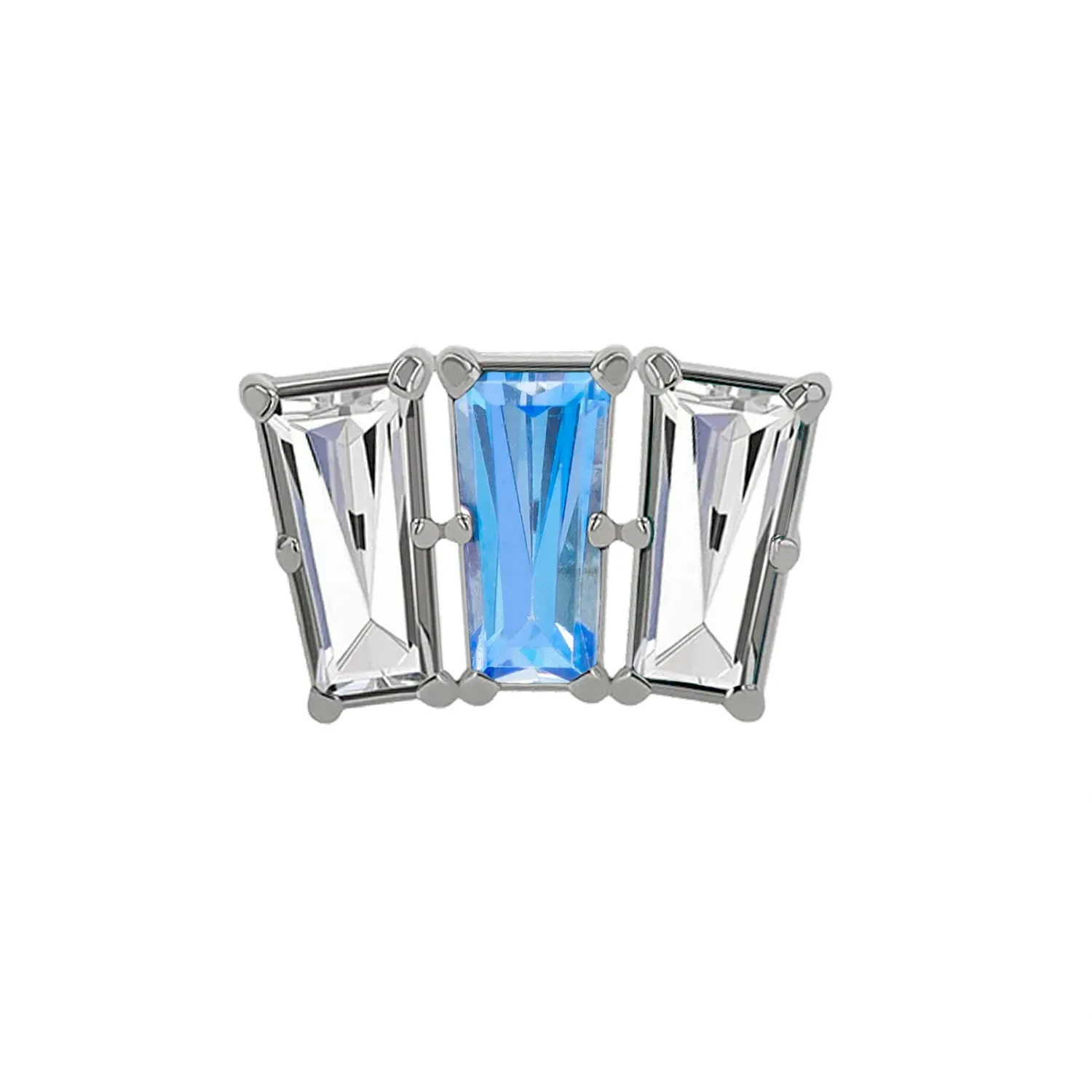 Anatometal 18K Solid White Gold Tapered Baguette Fan End -White & Arctic Blue Cubic Zirconia