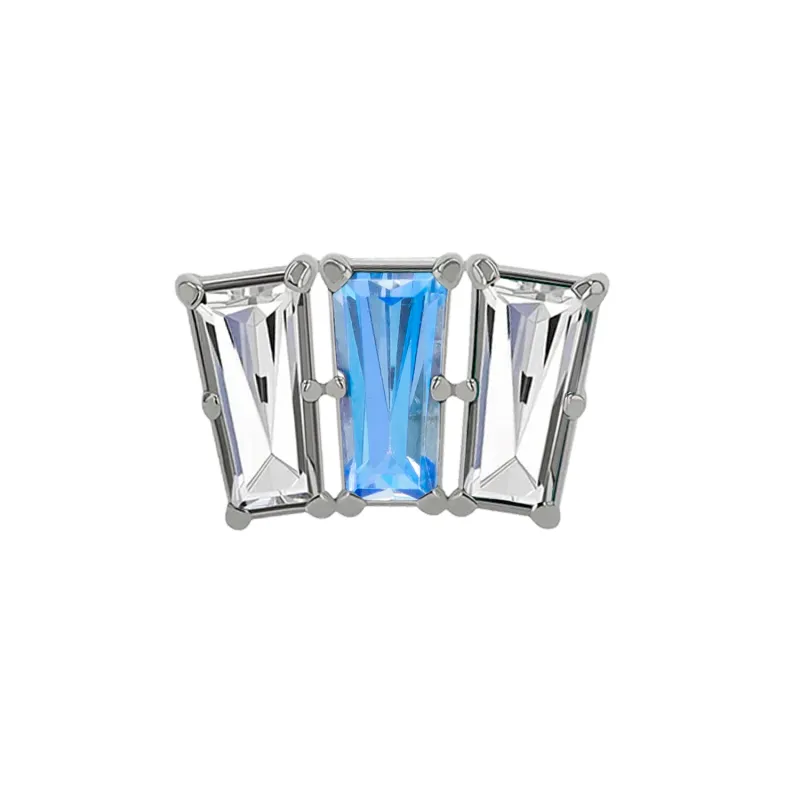 Anatometal 18K Solid White Gold Tapered Baguette Fan End -White & Arctic Blue Cubic Zirconia