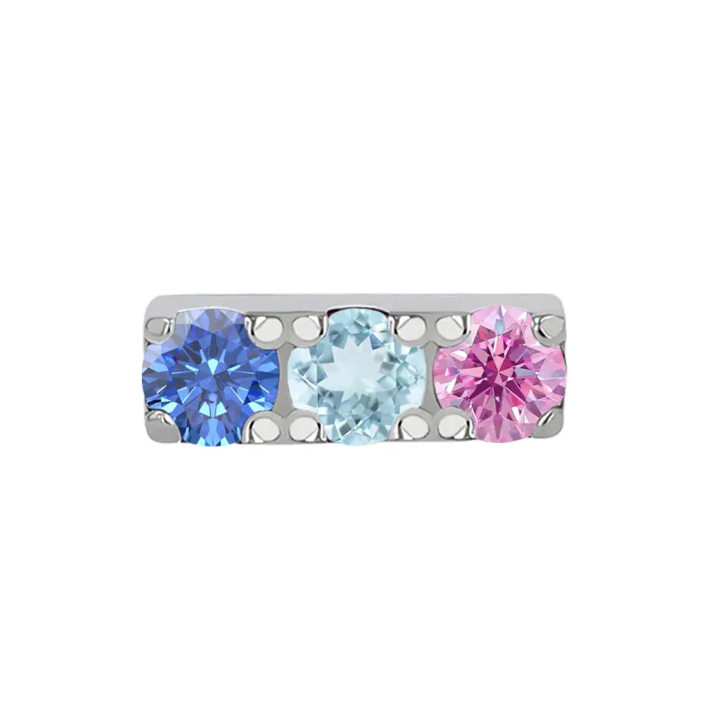 Anatometal 18K Solid White Gold 3x 1,5 mm Gem Bar - Primrose, Periwinkle & Arctic Blue Cubic Zirconia