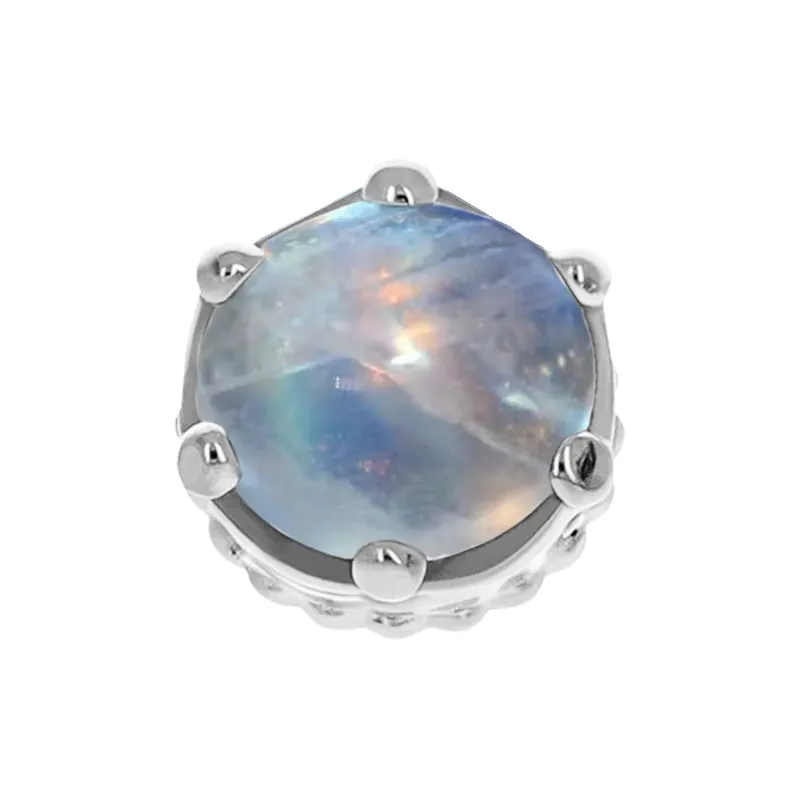 Anatometal 18K Solid White Gold Queen End - 3 mm Rainbow Moonstone Cabochon