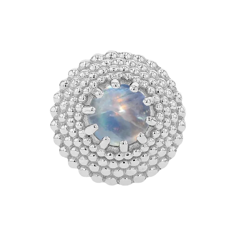 Anatometal 18K Solid White Gold Gemmed Hera End - 3 mm Rainbow Moonstone Cabochon