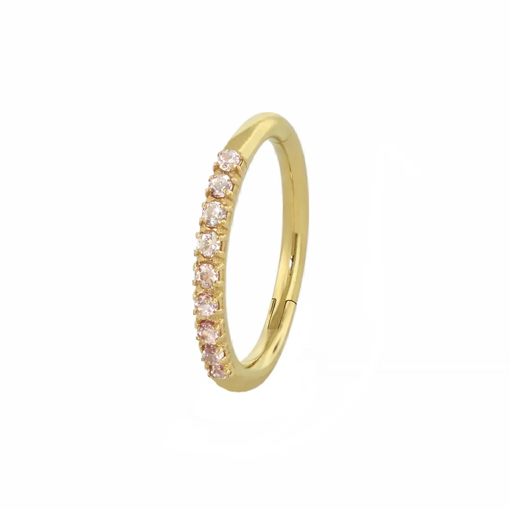 Anatometal 18K Solid Yellow Gold Side Facing Gemmed Clicker Ring 1,2 x 7,1 mm - Dusty Morganite Cubic Zirconia Anatometal 18K Solid Yellow Gold Side Facing Gemmed Clicker Ring 1,2 x 7,1 mm - Dusty Morganite Cubic Zirconia