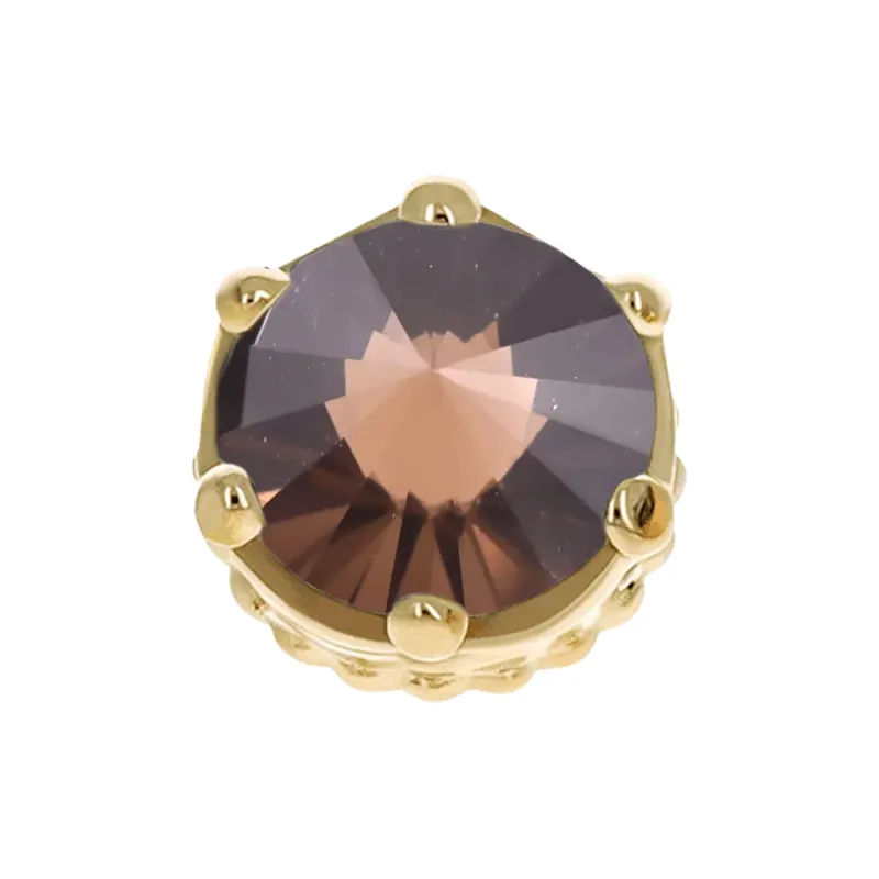 Anatometal 14K Solid Yellow Gold Queen End - 2,5 mm  Reverse Set Facetted Smokey Quartz