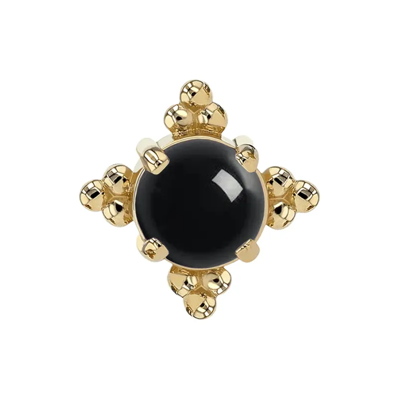 Anatometal 18K Solid Yellow Gold Zia End - 2 mm Onyx Cabochon