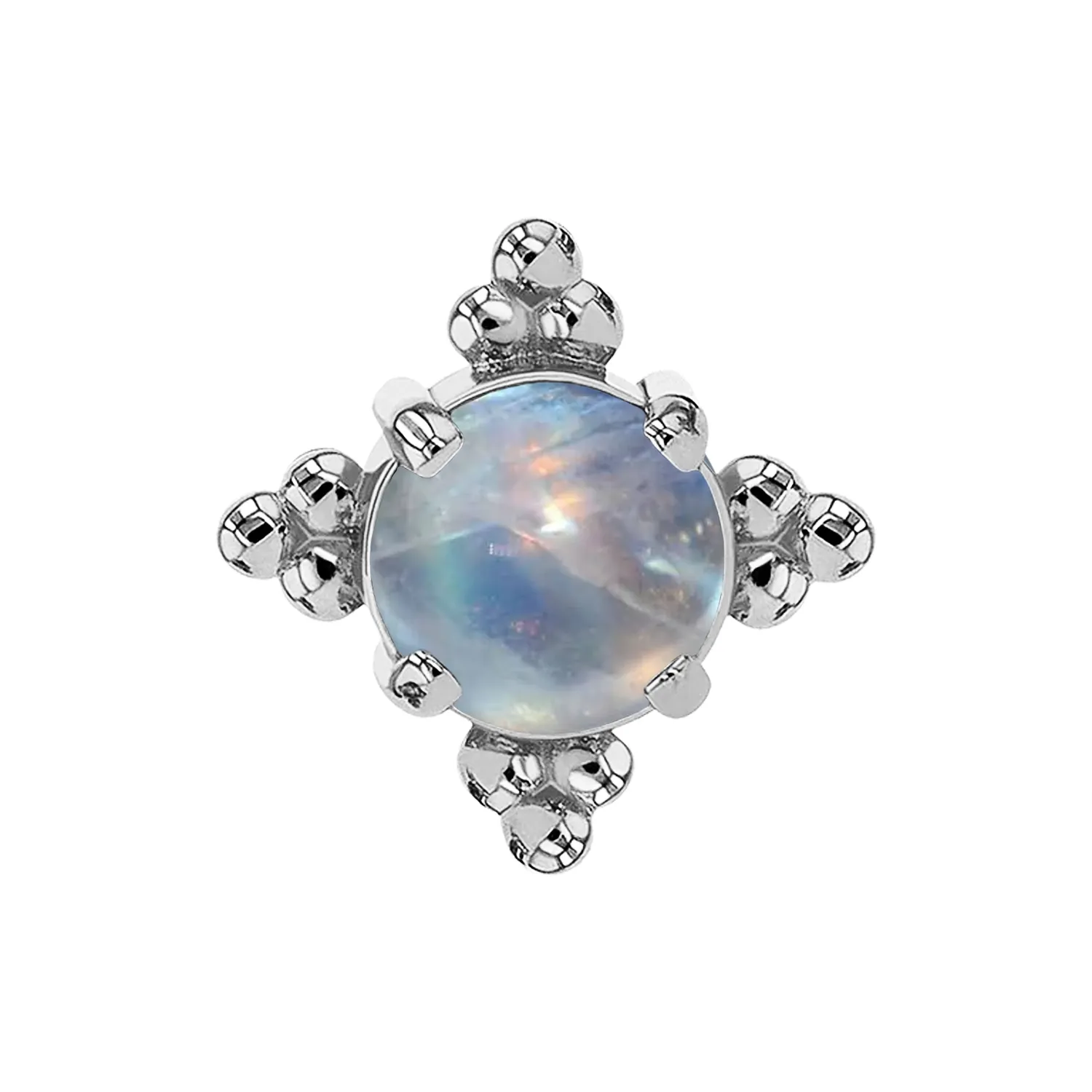 Anatometal 18K Solid White Gold Zia End - 3 mm Rainbow Moonstone Cabochon
