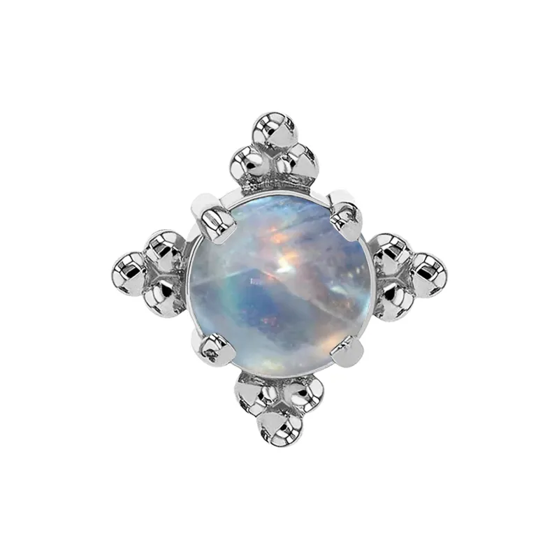 Anatometal 18K Solid White Gold Zia End - 3 mm Rainbow Moonstone Cabochon